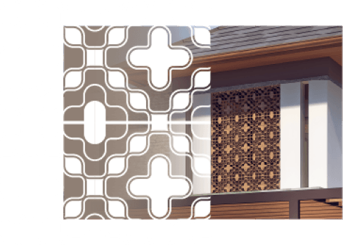 Fabricated window with carved wooden patterns