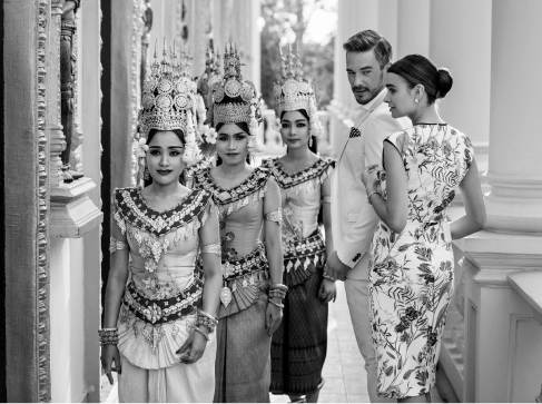 Enjoying traditional Cambodian attire at ROSEWOOD PHNOM PENH