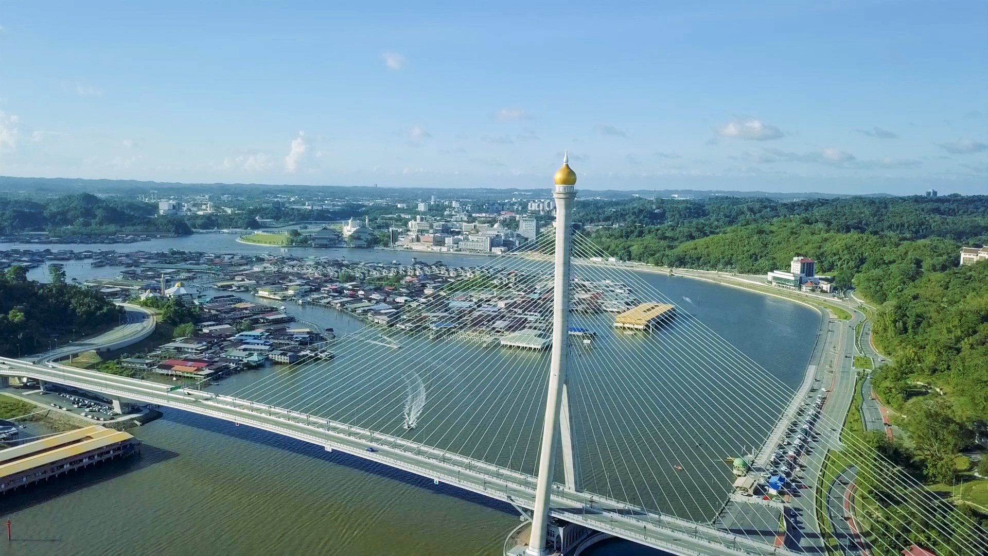 A bridge spanning a large river for a smart city